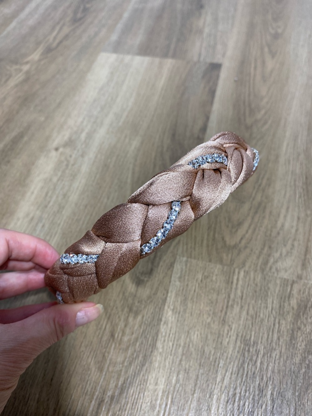 Marzoline Satin Braided Taupe Headband with Crystal embellishments Made in Italy - Picture 6 of 12